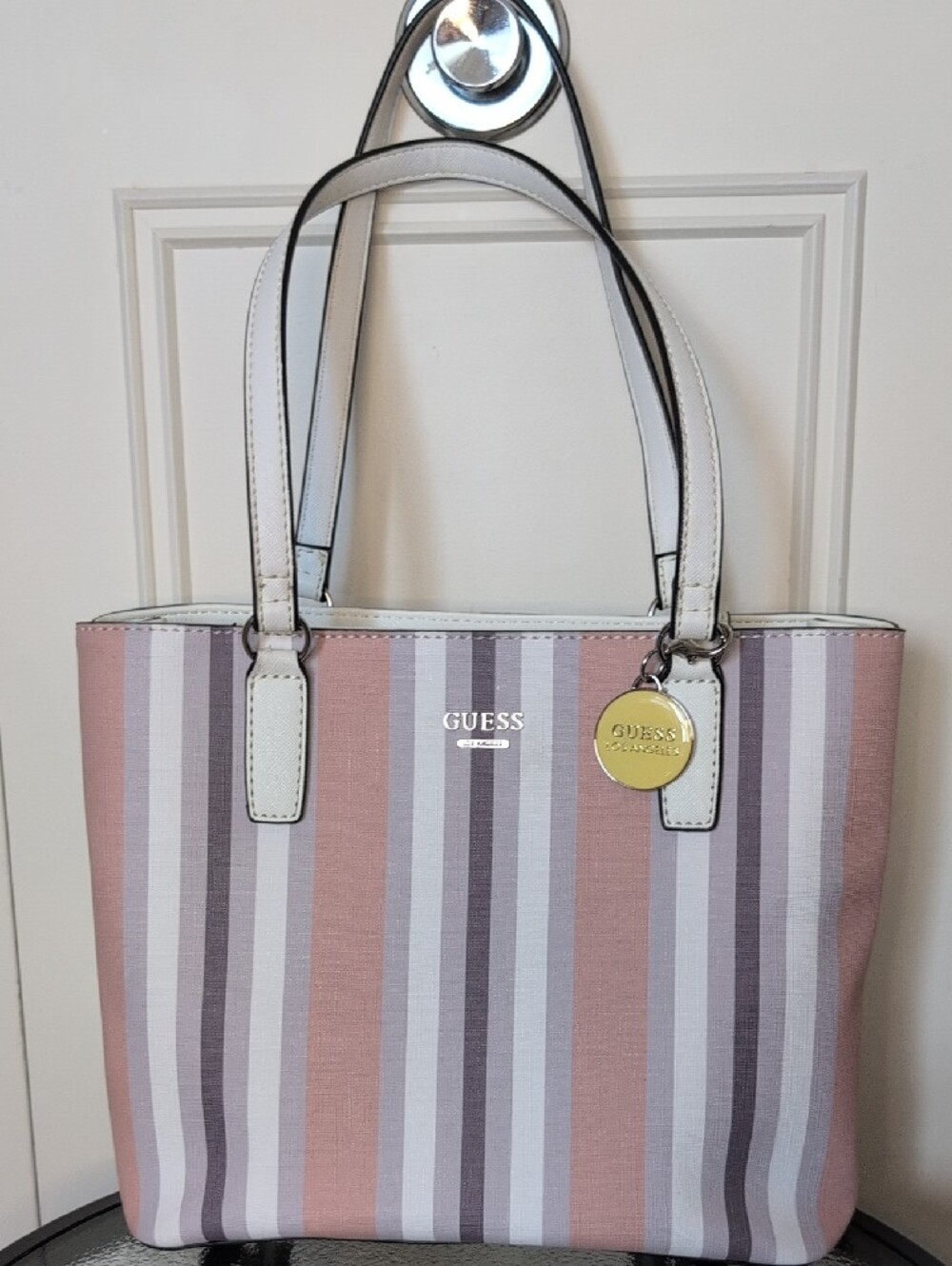 Guess                                      Striped Tote with Silver Charm